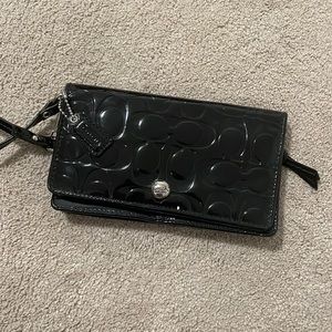 Black Coach Patent Leather wristlet wallet